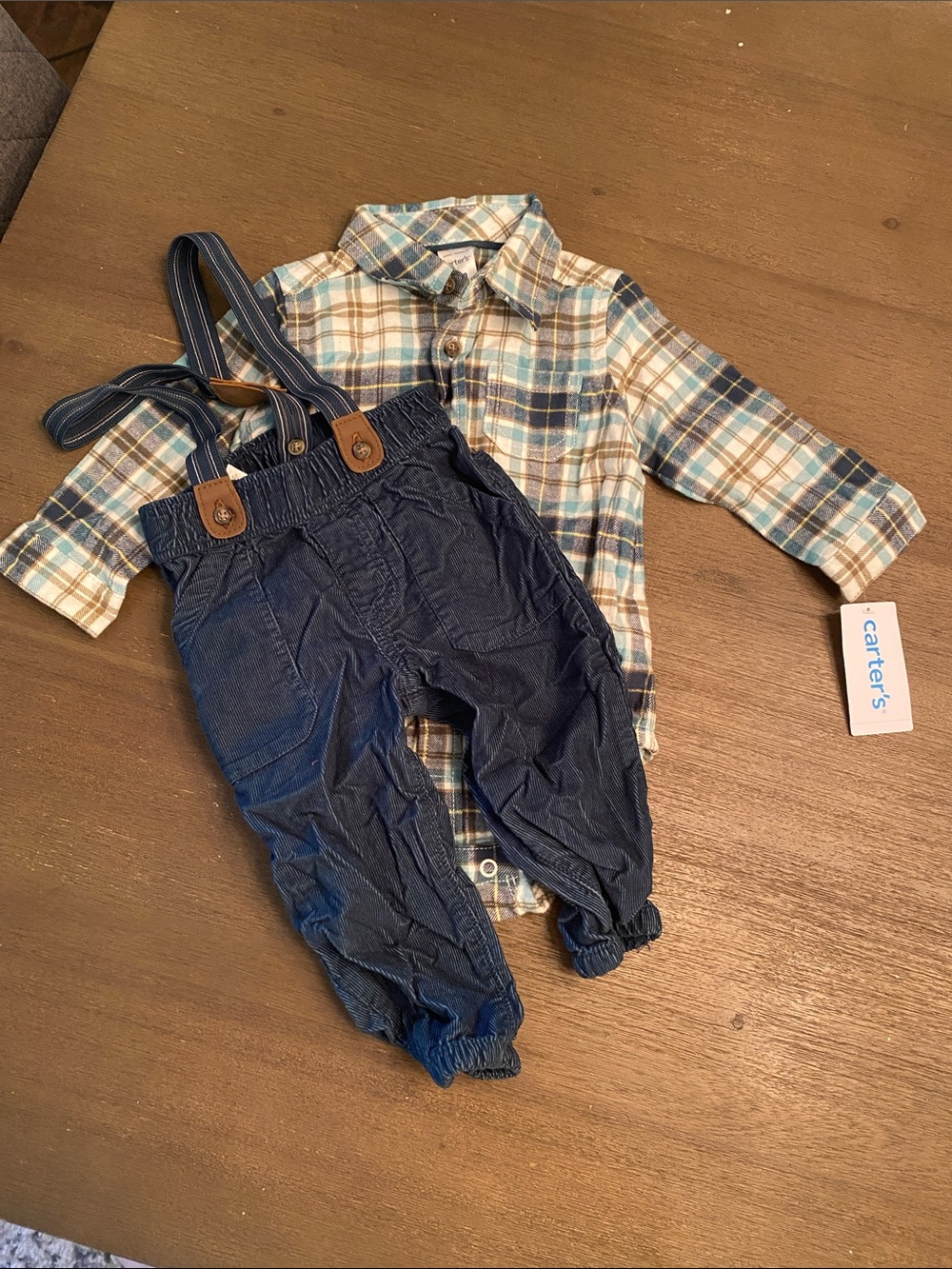 Carter's Navy Blue Suspender Overalls with Striped Straps